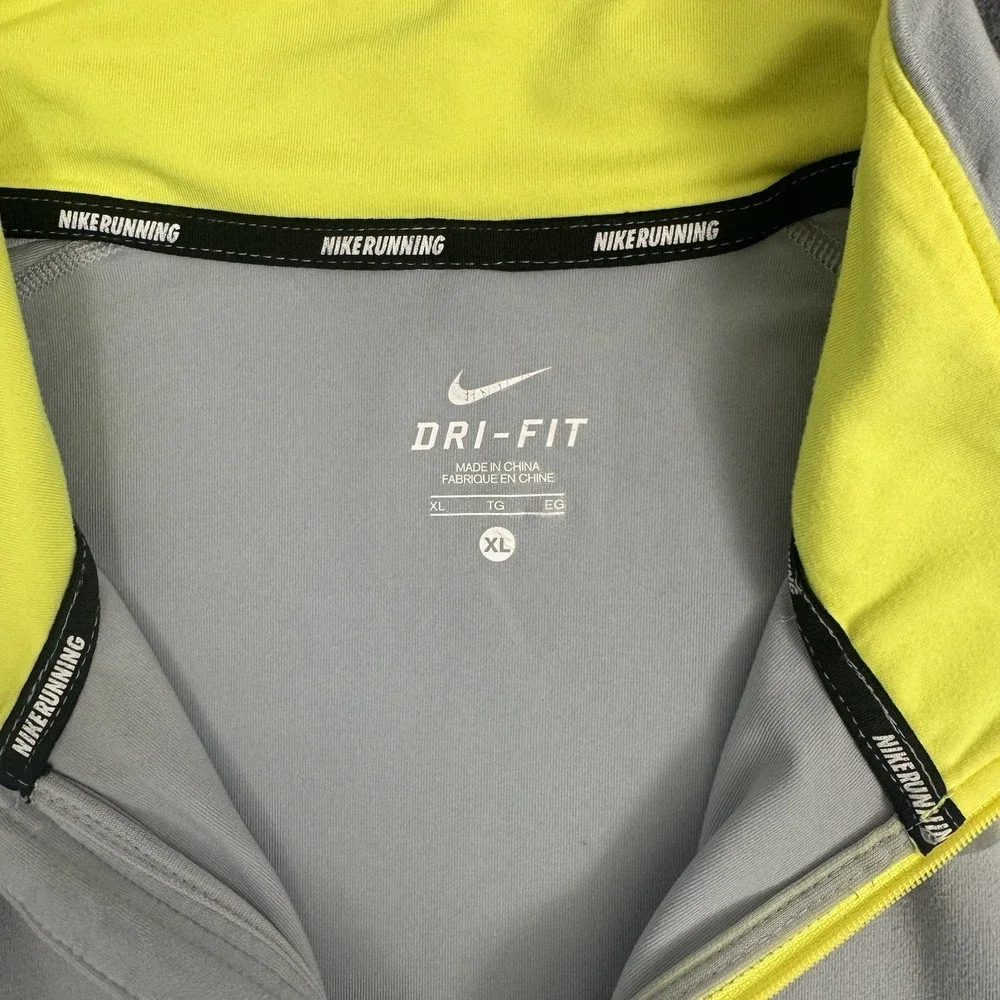 Nike Dri-FIT Running Pullover‎ XL Gray 1/4 Zip Neon Athletic Jacket Men